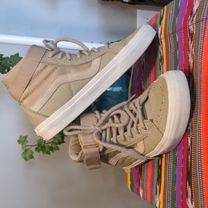 Vans High-Top Sneakers in Tan and Cream